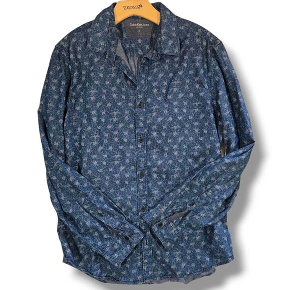 CK Calvin Klein men's blue long sleeves collared button-down shirt  - medium - Picture 5 of 9